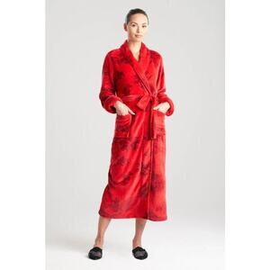 Natori Ryu Jacquard Robe, Dragon, Plush Velour, Brocade Red, Womens  Sz XS
